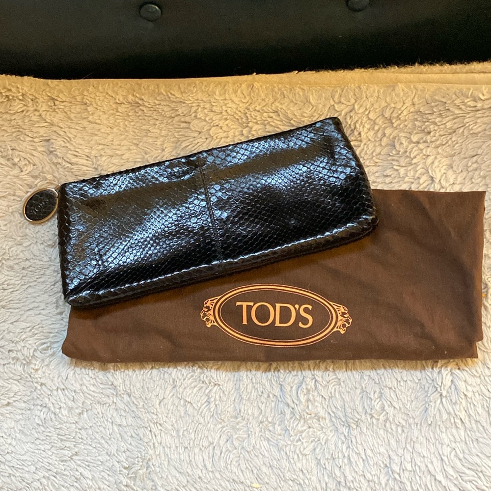 TOD'S Black Snakeskin Clutch